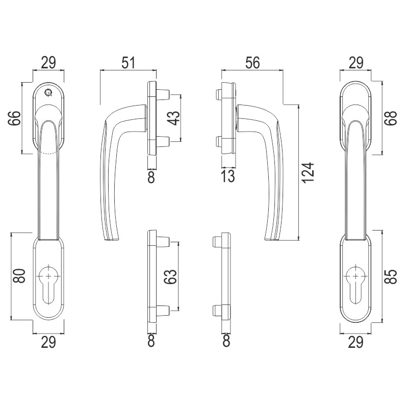 greenteQ Balkondeurset BTG10.GR.AL F9016, TS 63-73 mm, 10 mm sluitlip, M5 / 7 mm vierkante spindel, PZ met veer productfoto BIGSKZ L