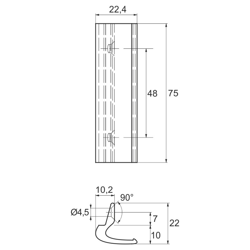 greenteQ aluminium balkondeur/glas rabat handgreep RAL 9005 zwart mat, 75 mm, zonder schroeven productfoto BIGSKZ L