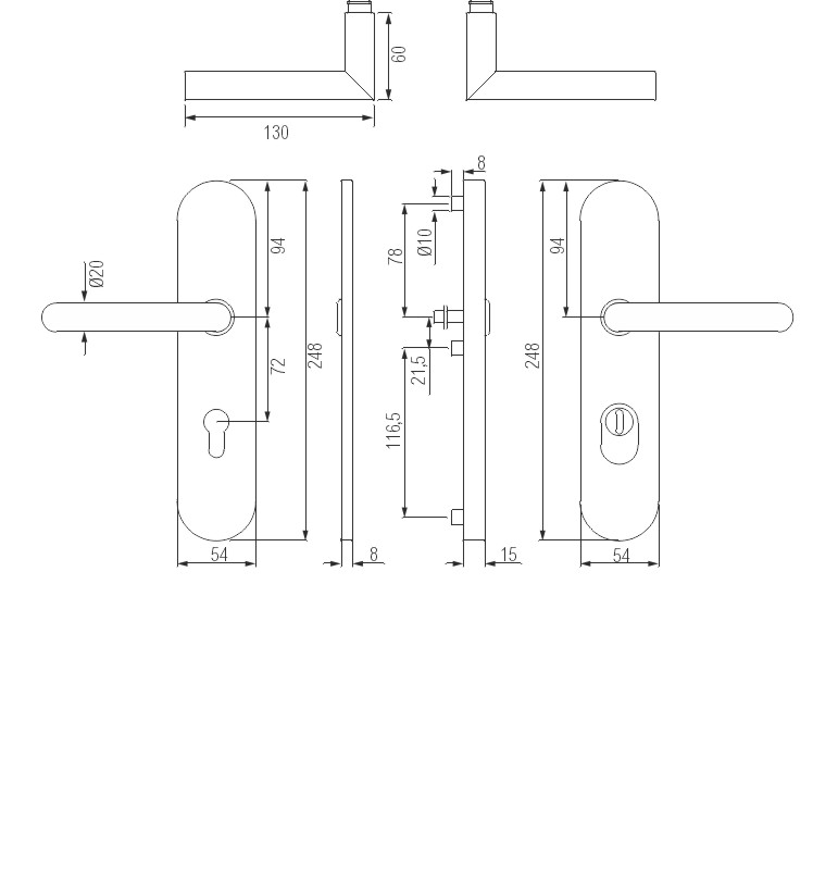 greenteQ Appartementtoegangsdeur veiligheidskrukgarnituur DG61.S216.ZA.ER.RAL9005.NS roestvrij staal zwart gecoat mat RAL9005, afstand 72 mm PZ, vierk productfoto BIGSKZ L
