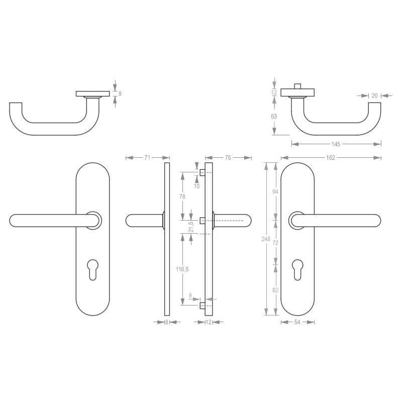greenteQ residentiële deurkrukgarnituur DG60.S216.ER.RAL9005.NS roestvrij staal zwart gecoat mat RAL9005, afstand 72 mm PZ, vierkante as 8 mm deurdikt productfoto BIGSKZ L