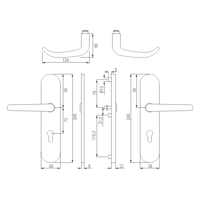 greenteQ veiligheidsgarnituur voor appartementsdeur DG65.S216.ER.NS Roestvrij staal fijn mat, afstand 72 mm PZ, vierkante as 8 mm Deurdikte 35-55 mm, productfoto BIGSKZ L