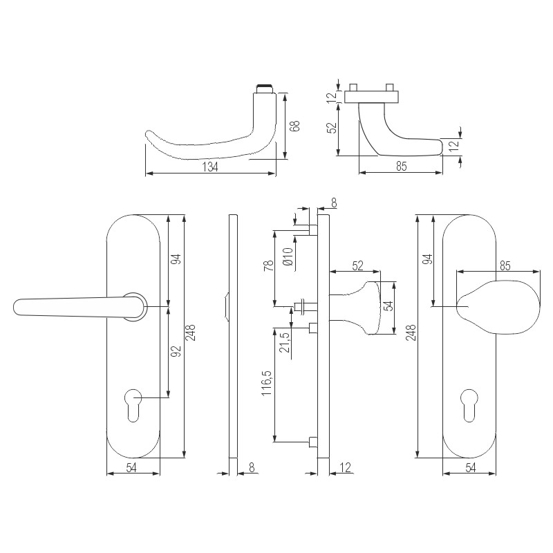 greenteQ veiligheidsdeurset voorportier DG65.S216.ER.NSWK Fijn mat roestvrij staal, afstand 92 mm PZ, vierkante as 8/10 mm T ürstärke 64-77 mm, incl. productfoto BIGSKZ L