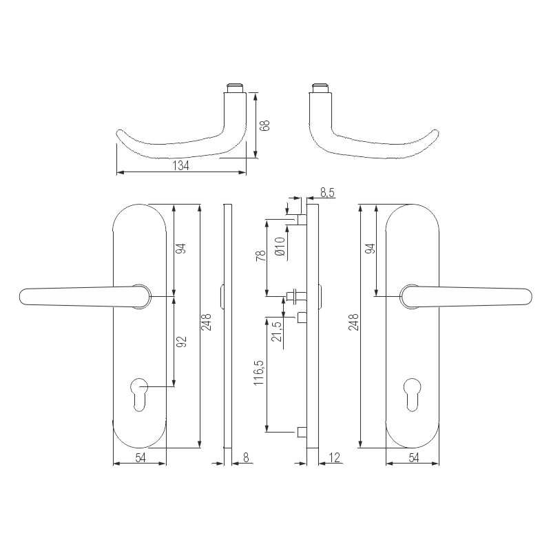 greenteQ Ingangsdeur veiligheidskrukgarnituur DG65.S216.ER.RAL9005.NS Roestvast staal zwart gecoat mat RAL9005, afstand 92 mm PZ, vierkante as 8/10 mm productfoto BIGSKZ L
