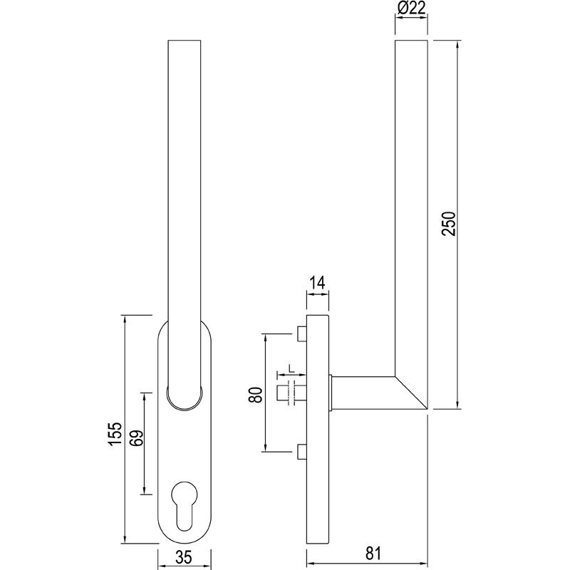 greenteQ hefschuifgreep HSTG 61.PZ.ER - incl. schroeven productfoto BIGSKZ L