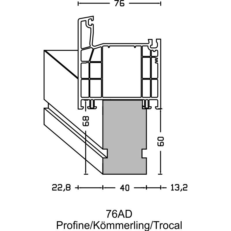 greenteQ Podparapetowy profil izolacyjny do ETICS o wysokiej izolacyjności 0,95 U, 2350 x 40 x 60 mm, odpowiedni do Profine 76 AD, KBE 76 AD, Kömmerli zdjęcie produktu BIGANW L
