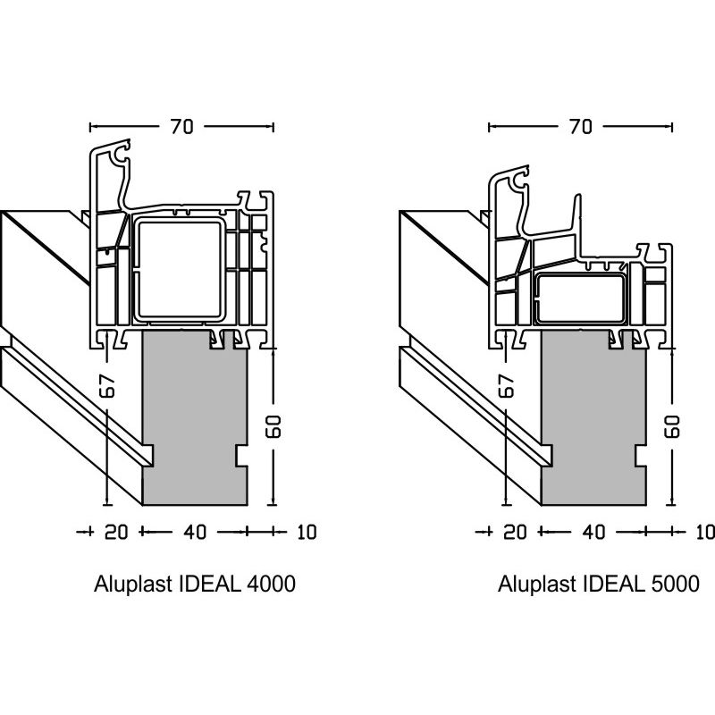 greenteQ Profil izolacyjny łączący parapet do ETICS o wysokiej izolacyjności 0,95 U, 2350 x 40 x 60 mm, odpowiedni do Aluplast Ideal 4000 / 5000 zdjęcie produktu BIGANW L