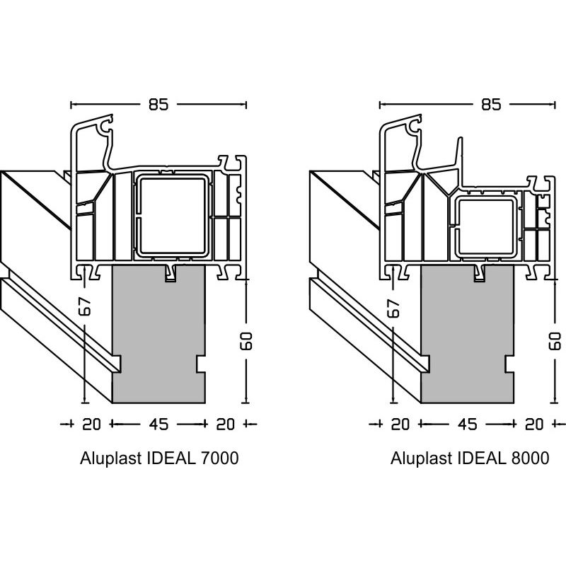 greenteQ Profil izolacyjny łączący parapet do ETICS o wysokiej izolacyjności 0,84 U, 2350 x 45 x 60 mm, odpowiedni do Aluplast Ideal 7000 / 8000 zdjęcie produktu BIGANW L