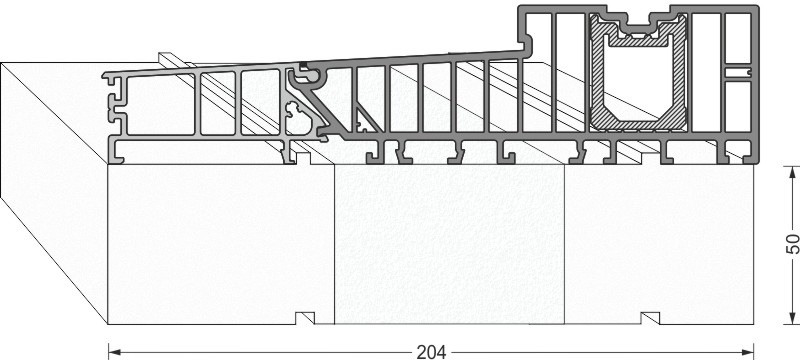 greenteQ Profil izolacyjny podkonstrukcji do drzwi podnoszono-przesuwnych 2350x50/53x204,5, frezowany, bez powłoki PVC do systemu Siegenia Ecopass 207 zdjęcie produktu BIGANW L