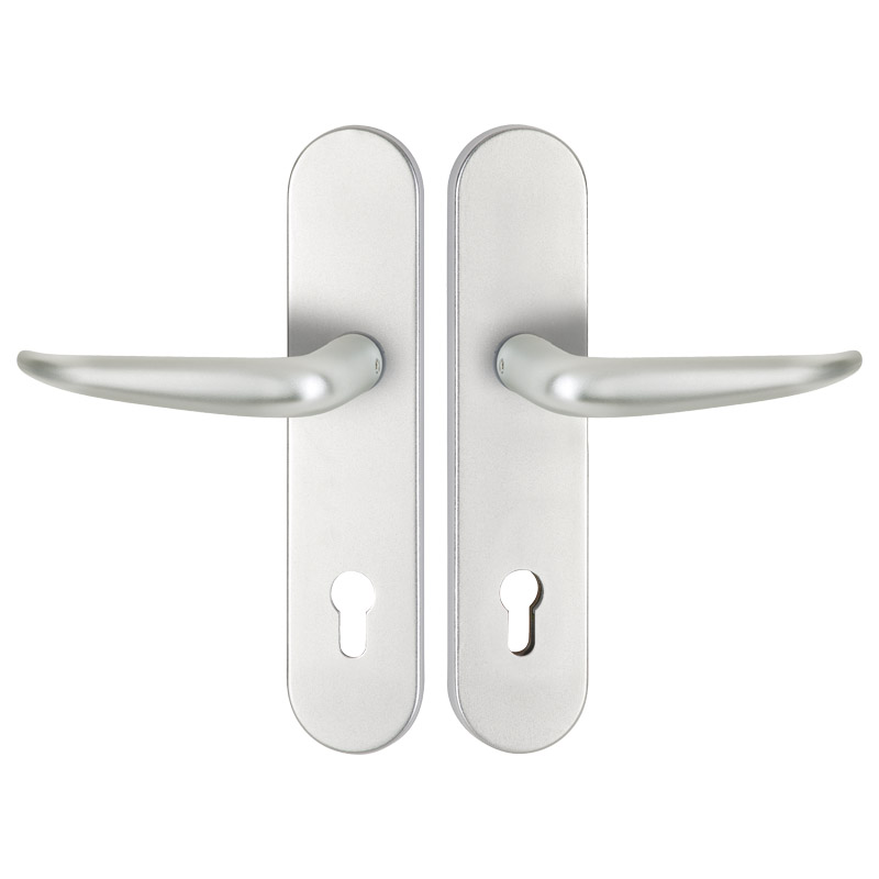 greenteQ Zestaw klamek zabezpieczających do drzwi wejściowych DG65.S216.AL.F1.NS aluminium kolor srebrny, rozstaw 92 mm PZ, trzpień kwadratowy 8/10 mm zdjęcie produktu BIGPIC L