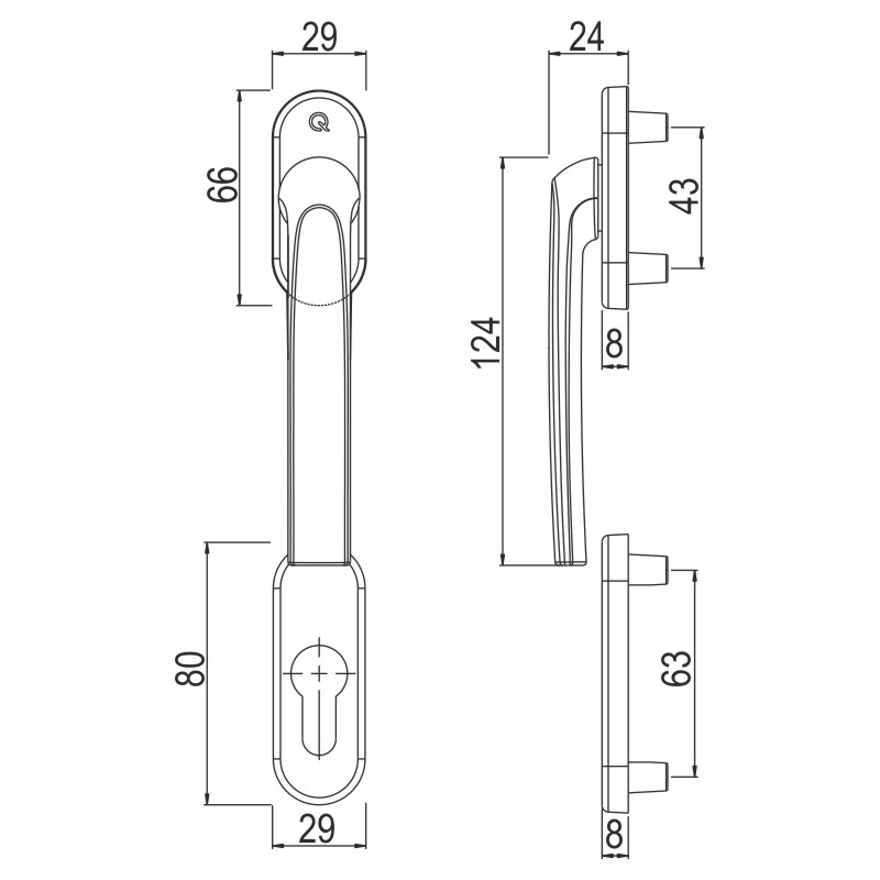 greenteQ Zestaw połówkowy do drzwi balkonowych BTHG10.RR-A.AL F9, klamka płaska zewnętrzna, krzywka 10 mm, trzpień kwadratowy M5 / 7 mm, PZ zdjęcie produktu BIGSKZ L