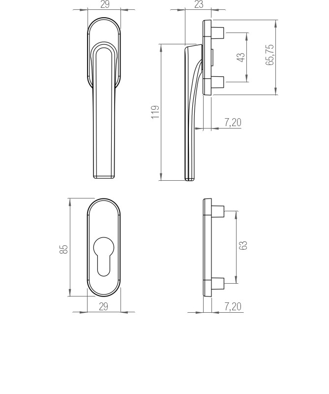 greenteQ Zestaw połówkowy do drzwi balkonowych BTHG31.RR-A.AL F1, klamka płaska zewnętrzna, krzywka 10 mm, trzpień kwadratowy M5/7 mm, PZ zdjęcie produktu BIGSKZ L