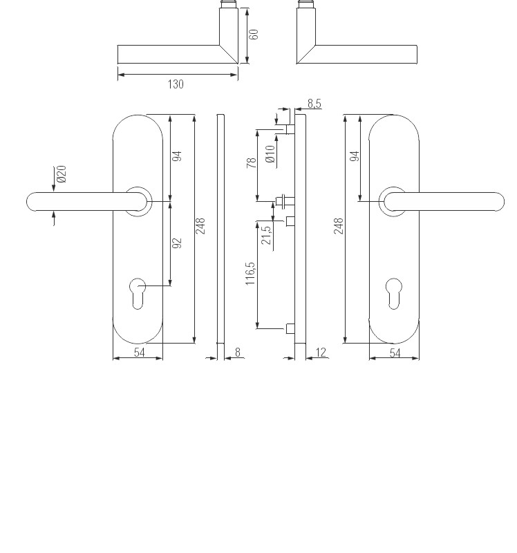 greenteQ Zestaw klamek przeciwpożarowych do drzwi wejściowych DG61.FS.S216.ER.NS stal szlachetna matowa, rozstaw 92 mm PZ, trzpień kwadratowy 9 mm gru zdjęcie produktu BIGSKZ L