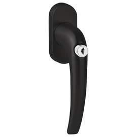 greenteQ Klamka okienna FG65.SG100.ER.RAL9005 powlekana na czarno RAL9005, długość trzpienia 24/31+36/42 mm wystający 7 mm, krzywka Ø 10 mm, ze śrubam zdjęcie produktu