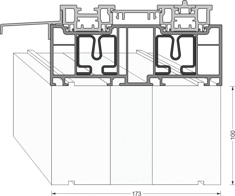 greenteQ Substructură profil termoizolant ușă ridicătoare/coborâtoare 2350x100/103x175, frezată, fără acoperire PVC pentru sistemul Inoutic HST 76 fotografie a produsului BIGANW L