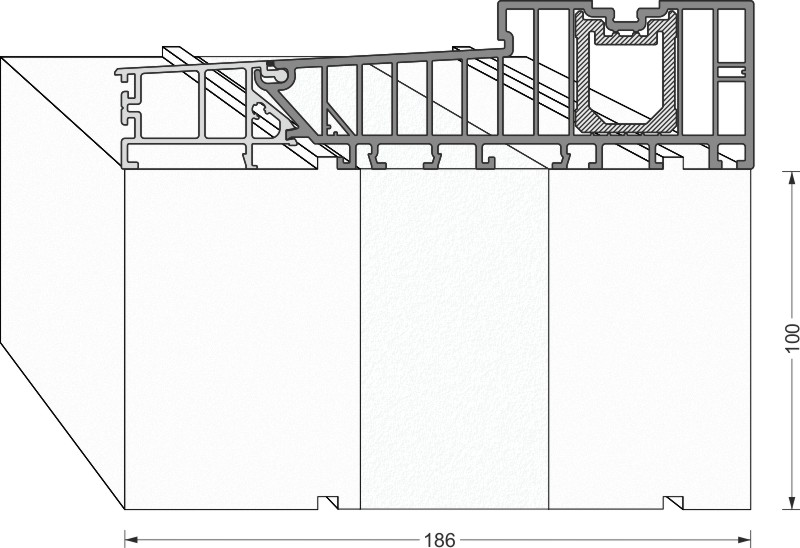 GreenteQ profil izolator de subconstrucție ușă ridicătoare/coborâtoare 2350x100/103x187,5, frezat, fără acoperire din PVC pentru sistemul Siegenia Eco fotografie a produsului BIGANW L