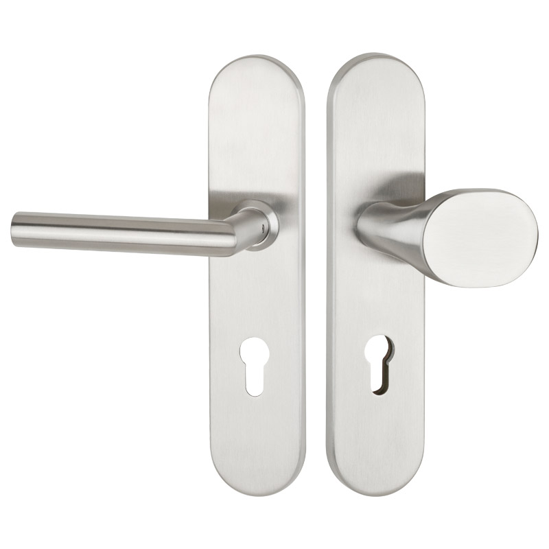 greenteQ Set pentru ușă de securitate pentru ușă de intrare rezidențială DG61.S216.ER.NSWK Oțel inoxidabil fin mat, distanța 72 mm PZ, ax pătrat 8 mm fotografie a produsului BIGPIC L