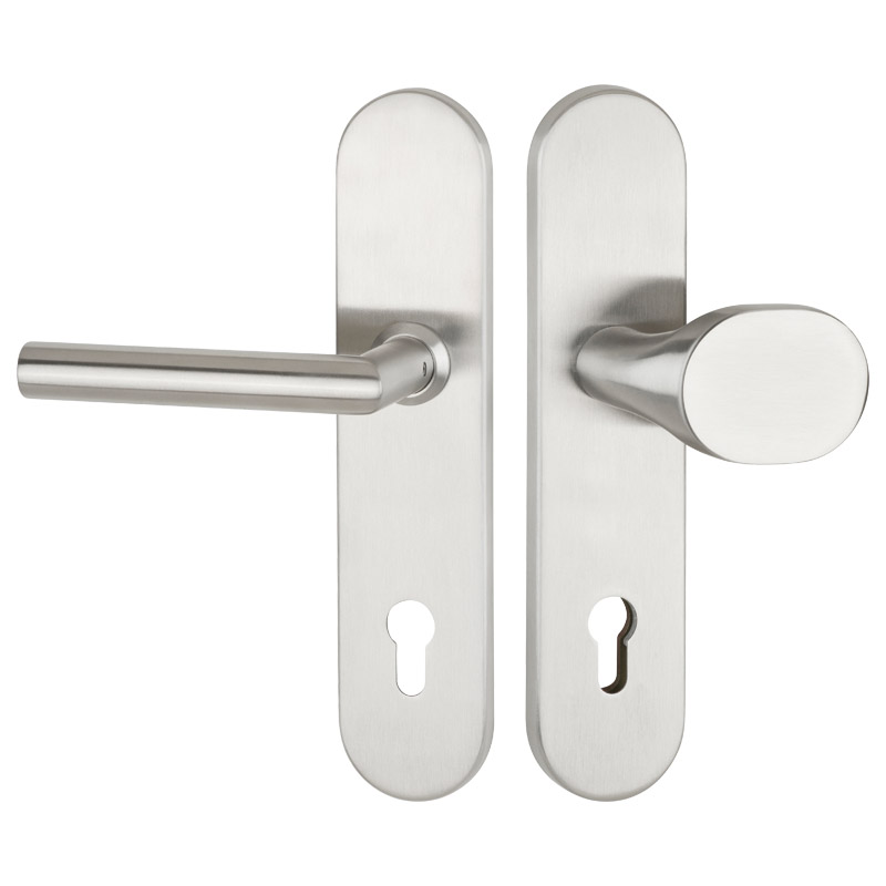 greenteQ set de securitate pentru ușa de intrare din față DG61.S216.ER.NSWK Oțel inoxidabil fin mat, distanța 92 mm PZ, ax pătrat 8/10 mm T grosimea u fotografie a produsului BIGPIC L