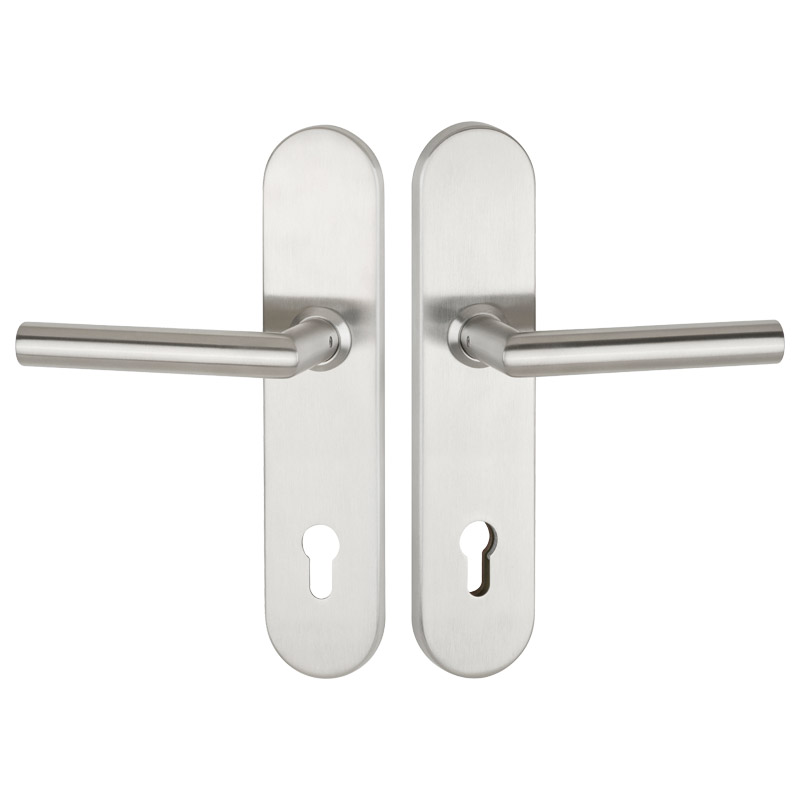 greenteQ set de mânere de siguranță pentru ușa de intrare DG61.S216.ER.NS oțel inoxidabil fin mat, distanța 92 mm PZ, ax pătrat 8/10 mm grosimea ușii fotografie a produsului BIGPIC L