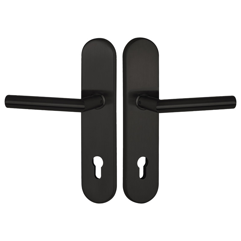 set de mânere de securitate pentru ușa de intrare greenteQ DG61.S216.ER.RAL9005.NS oțel inoxidabil acoperit negru mat RAL9005, distanța 92 mm PZ, ax p fotografie a produsului BIGPIC L