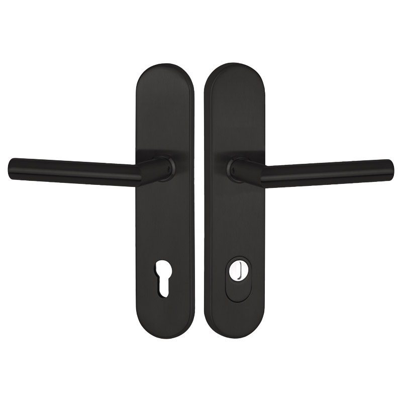greenteQ set de mânere de siguranță pentru ușa de intrare DG61.S216.ZA.ER.RAL9005.NS oțel inoxidabil acoperit negru mat RAL9005, distanța 92 mm PZ, ax fotografie a produsului BIGPIC L