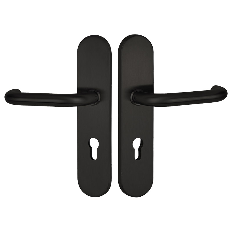 greenteQ Set de mânere de securitate pentru ușa de intrare rezidențială DG60.S216.ER.RAL9005.NS oțel inoxidabil acoperit negru mat RAL9005, distanța 7 fotografie a produsului BIGPIC L