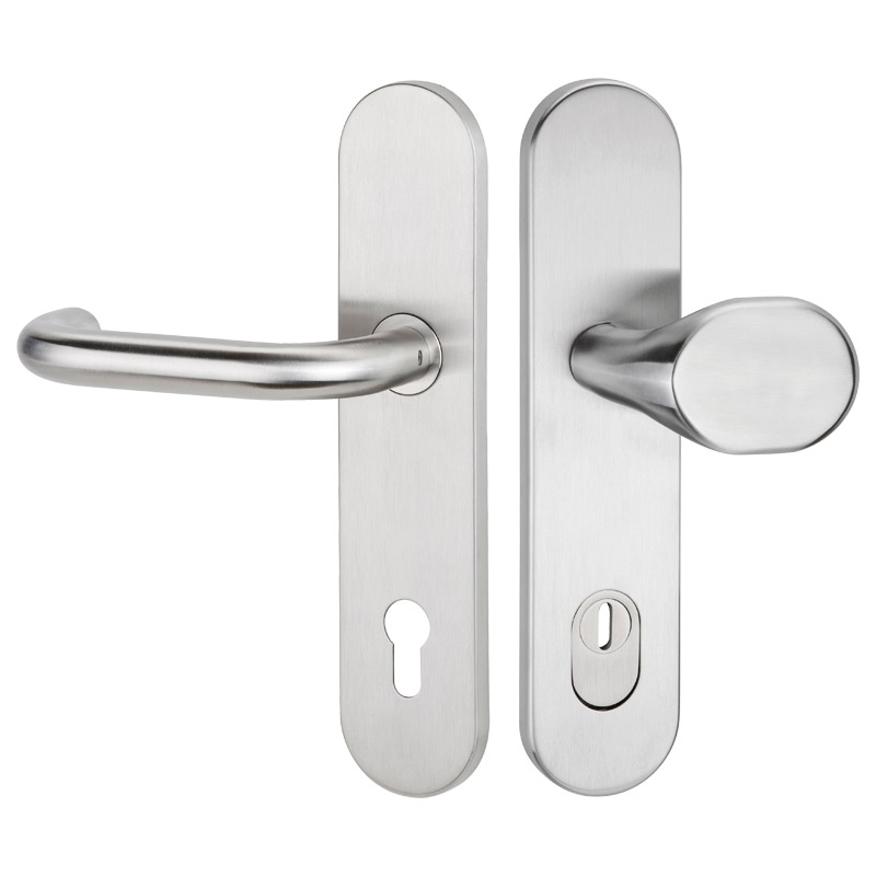 greenteQ Ușă de intrare - protecție împotriva incendiilor - set creionetă DG60.FS.S216.ZA.ER.NS Oțel inoxidabil fin mat, distanța 92 mm PZ, ax pătrat fotografie a produsului BIGPIC L