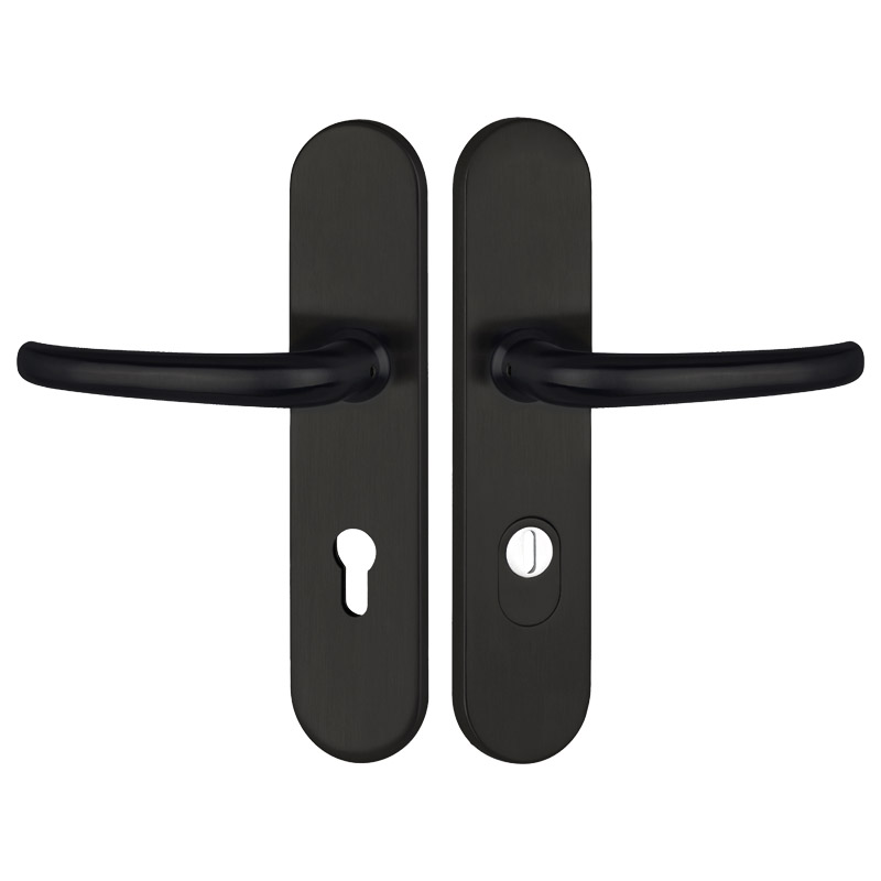 greenteQ Set de mânere de siguranță pentru ușa de intrare a apartamentului DG65.S216.ZA.ER.RAL9005.NS oțel inoxidabil acoperit negru mat RAL9005, dist fotografie a produsului BIGPIC L