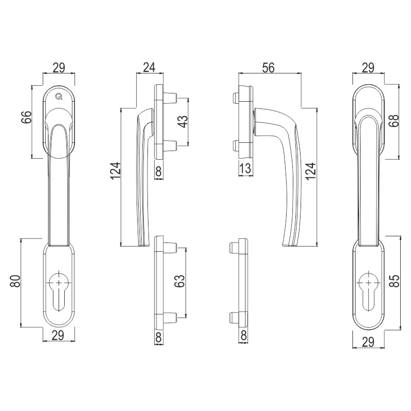 greenteQ Set pentru ușă de balcon BTG10.Rollladen.AL F4, TS 63-73 mm, came de 10 mm, ax pătrat M5 / 7 mm, PZ cu arc fotografie a produsului BIGSKZ L