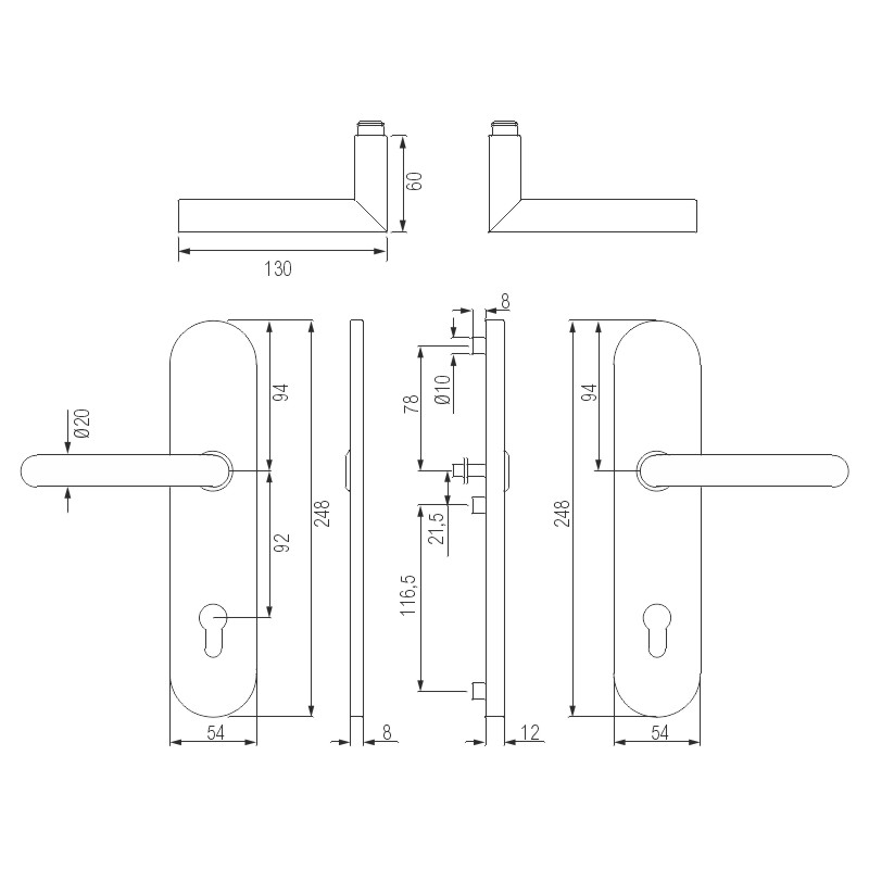 greenteQ set de mânere de siguranță pentru ușa de intrare DG61.S216.ER.NS oțel inoxidabil fin mat, distanța 92 mm PZ, ax pătrat 8/10 mm grosimea ușii fotografie a produsului BIGSKZ L