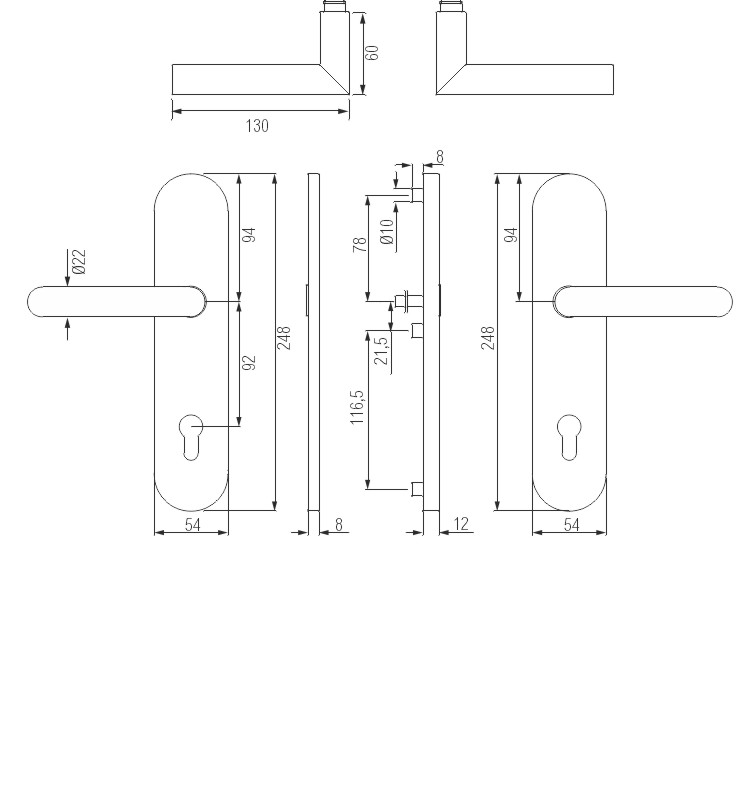 set de mânere de securitate pentru ușa de intrare greenteQ DG61.S216.AL.RAL9016.NS Trafic de aluminiu acoperit alb mat RAL9016, distanța 92 mm PZ, ax fotografie a produsului BIGSKZ L