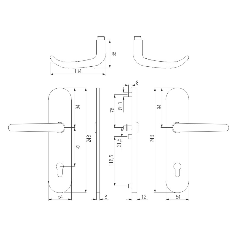greenteQ Set de mânere de protecție pentru ușa de intrare DG65.S216.ER.NS Oțel inoxidabil fin mat, distanța 92 mm PZ, ax pătrat 8/10 mm Grosimea ușii fotografie a produsului BIGSKZ L