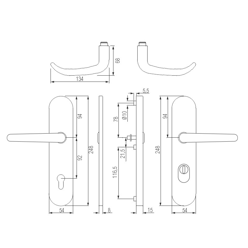 greenteQ Set de mânere de siguranță pentru ușa de intrare din față DG65.S216.ZA.ER.RAL9005.NS Oțel inoxidabil acoperit negru mat RAL9005, distanța 92 fotografie a produsului BIGSKZ L