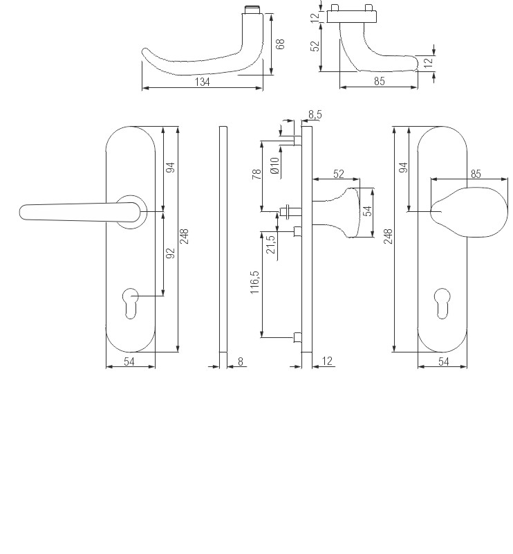 greenteQ Ușă de intrare - protecție împotriva incendiilor - set creionetă DG65.FS.S216.ER.NS Oțel inoxidabil fin mat, distanța 92 mm PZ, ax pătrat 9 m fotografie a produsului BIGSKZ L
