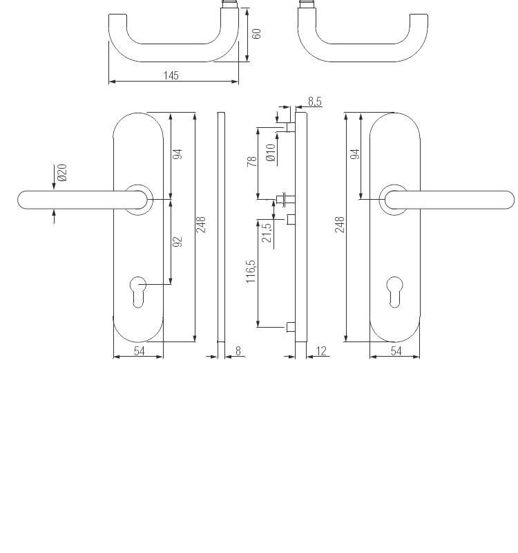 greenteQ Set de mânere pentru ușa de intrare cu pârghie de protecție antiincendiu/antipanică DG60.FS.AP.S216.ER.NS Oțel inoxidabil fin mat, distanța 9 fotografie a produsului BIGSKZ L