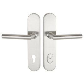 greenteQ Set de mânere de siguranță pentru ușa de intrare DG61.S216.ZA.ER.NS Oțel inoxidabil fin mat, distanța 92 mm PZ, ax pătrat 8/10 mm Grosimea uș fotografie a produsului
