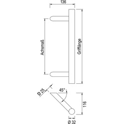 greenteQ Дверная ручка TG10.ER.GS 45° 400/300/136 матовая вкл.BA 15.EU H/K/A 1x45мм,1x20мм фотография продукта BIGSKZ L