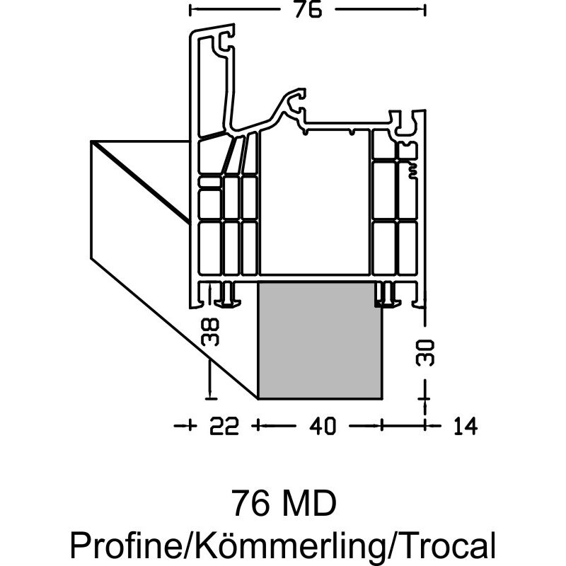 greenteQ Izolacijski profil za priključek okenske police, visoko izolativen, U-vrednost 0,95, 2350 x 40 x 30 mm, primeren za Profine 76 MD, KBE 76 MD, fotografija izdelka BIGANW L