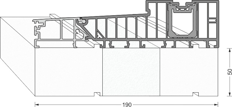 GreenteQ izolacijski profil za podkonstrukcijo za dvižno-drsna vrata 2350x50/53x191,5, frezan, brez PVC premaza za sistem Siegenia Ecopass 194 mm fotografija izdelka BIGANW L