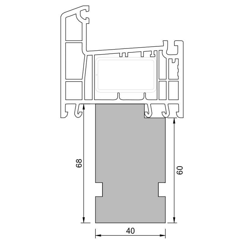 greenteQ Izolacijski profil za priključek okenske police, visoko izolativen, U-vrednost 0,95, 2350 x 40 x 60/68 mm, primeren za Rehau Euro Design 70 A fotografija izdelka BIGANW L