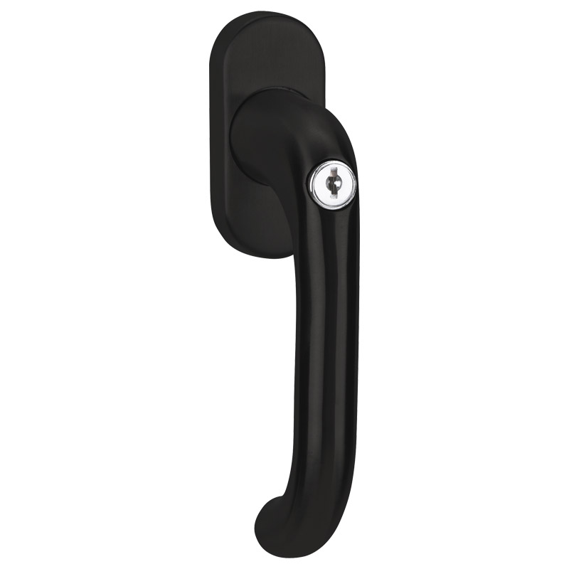 greenteQ okenska kljuka FG60.SG100.ER.RAL9005 črna barva RAL9005, dolžina čepov 24/31+36/42 mm, štrleči 7 mm, odmični del Ø 10 mm, vključno z vijaki M fotografija izdelka BIGPIC L