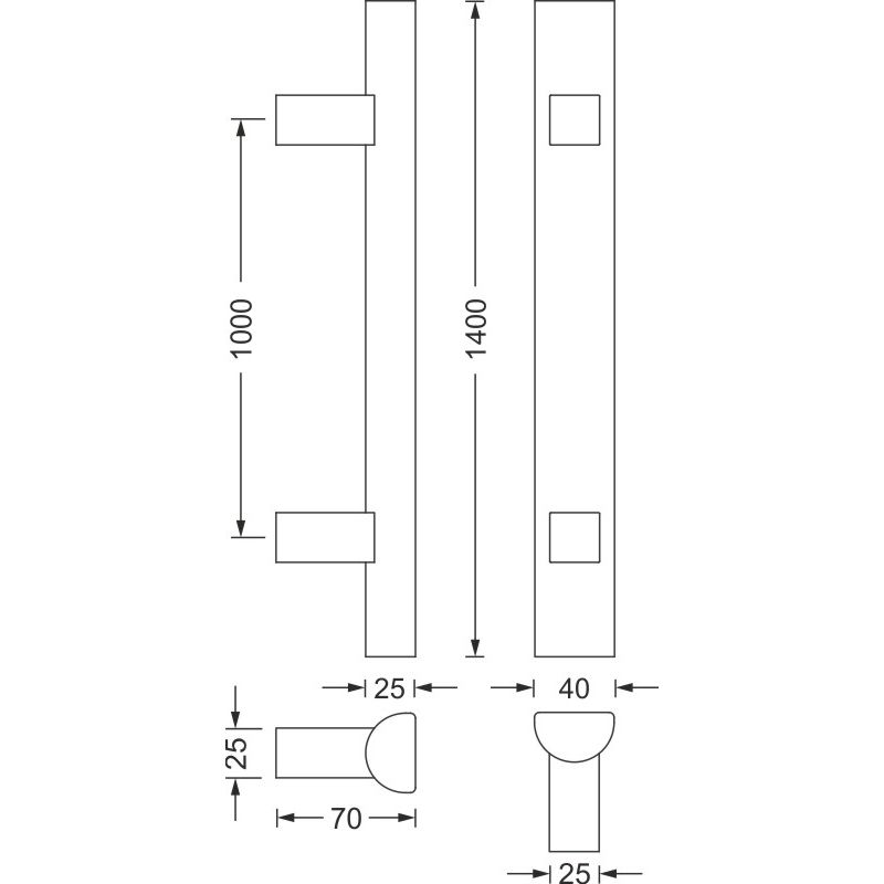 ročaj za vrata greenteQ TG30.ER.GS 1400/1000/70 fino mat, vključno z BA 15.EU H/K/A 2x45mm fotografija izdelka BIGSKZ L