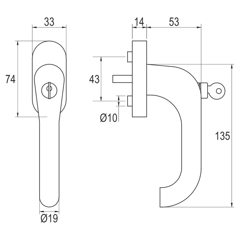 greenteQ okenska kljuka FG60.SG100.ER.RAL9005 črna barva RAL9005, dolžina čepov 24/31+36/42 mm, štrleči 7 mm, odmični del Ø 10 mm, vključno z vijaki M fotografija izdelka BIGSKZ L