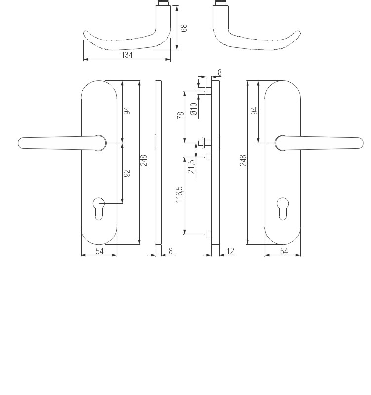 greenteQ komplet ročajev za varnostno ročico za vhodna vrata DG65.S216.AL.F1.NS aluminij srebrne barve, razdalja 92 mm PZ, kvadratno vreteno 8/10 mm d fotografija izdelka BIGSKZ L